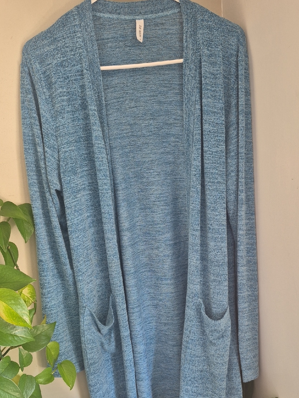 Open-Front Blue Longline Women's Cardigan with Pockets